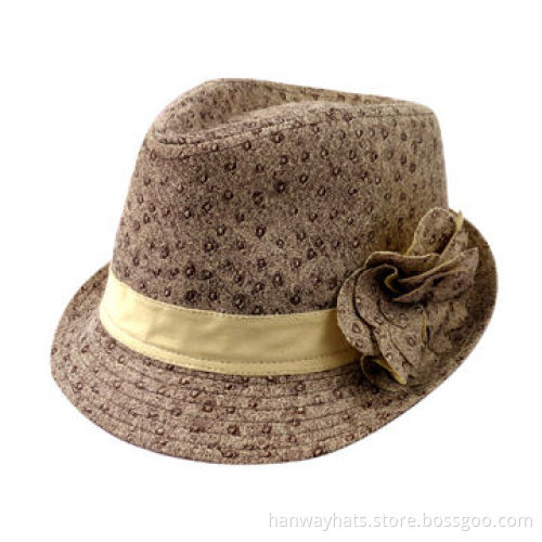 Fashion floral kids' fedora hat with faux suede band and self flower trim